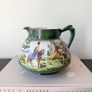 Green Ceramic Pitcher HaynesWare Vintage Decor Medieval Knights Horseback Castle